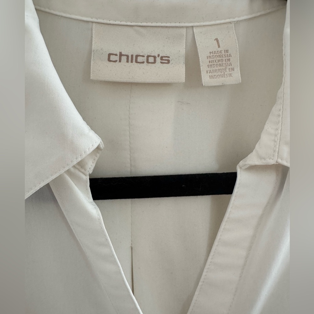 Chicos tab sleeve thin white button up
